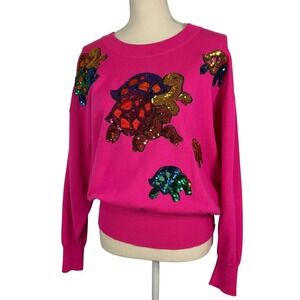 Escada Margaretha Ley Vintage Hot Pink Wool Sequin Turtle Sweater Germany 38 Lrg